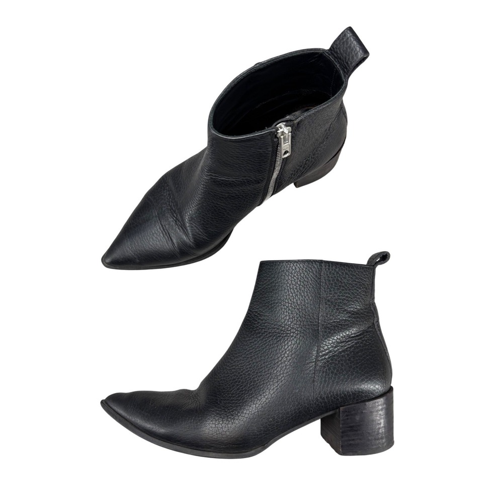 Everlane The Boss Boot Black Pebbled Leather Pointed Toe Block Heel Chic Size 7